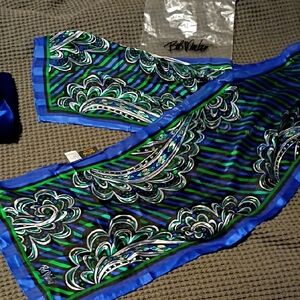 Bob Mackie Blue and Green Silk Scarf